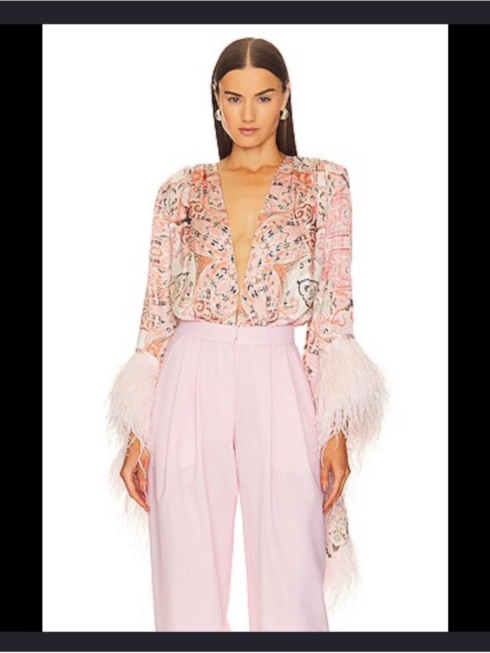 Bronx & Banco Geisha Pink Paisley Feather-Cuff body suit-M